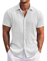 COOFANDY Mens Short Sleeve Button Up Shirt Big and Tall Summer Beach Linen Shirts for Men White