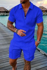 Men's Casual Short Sleeve Lapel Shirt And Shorts Set