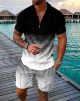 Men's Casual Short Sleeve Lapel Shirt And Shorts Set