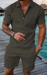 Men's Casual Short Sleeve Lapel Shirt And Shorts Set