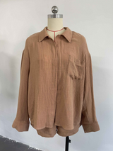Women's Long Sleeve Shirt & Shorts Casual Two-Piece Set