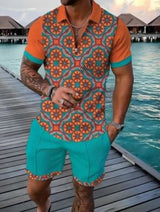 Men's Casual Short Sleeve Lapel Shirt And Shorts Set