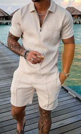 Men's Casual Short Sleeve Lapel Shirt And Shorts Set