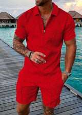 Men's Casual Short Sleeve Lapel Shirt And Shorts Set