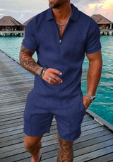 Men's Casual Short Sleeve Lapel Shirt And Shorts Set