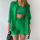 Women's Long Sleeve Shirt & Shorts Casual Two-Piece Set