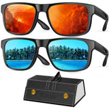 YOZISS Polarized Sunglasses Mens Sunglasses UV Protection Lightweight Sports Sun Glasses for Driving Cycling Golf (Red+Blue 2pcs)