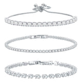14K Silver Plated Tennis Bracelet Cubic Zirconia Classic Adjustable Bracelet Silver Bracelets for Women Birthday Valentine Mothers Day Jewelry (GSZH-003)