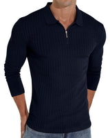 Askdeer Mens Polo Shirts Zip Slim Fit Polo T Shirt for Men Short Sleeve Casual Golf Shirt Navy Blue